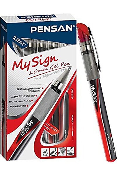 Pensan Roller Kalem Yedeği My-sign Jel Bilye Uçlu İmza Kalem 1.0 MM Kırmızı 2...