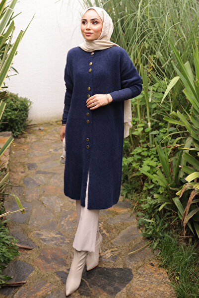 İmajButik Lacivert Düğmeli Angora Yumoş Triko Hırka