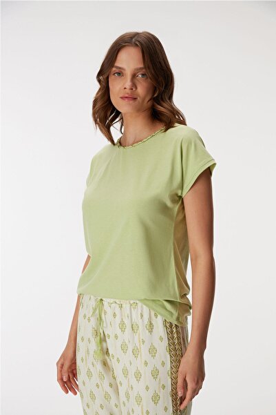 Anıl Women's Crew Neck Detailed Short Sleeve Pajama Set