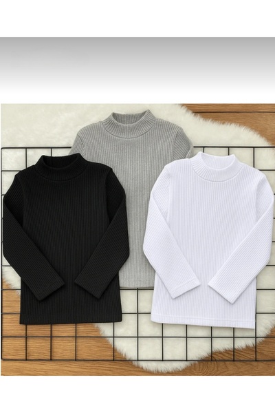 Uğur bebe Unisex Çocuk 3adet Gri Siyah Beyaz Fitilli Yumuşacık Yarım Balıkçı Bady Badi Body