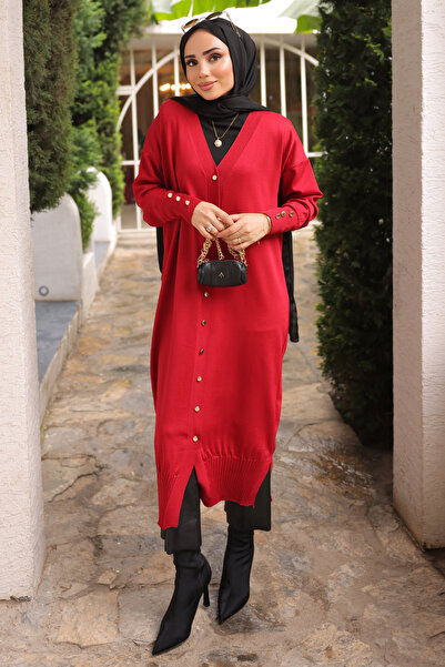 İmajButik Red Cold Thread Knitwear Cardigan