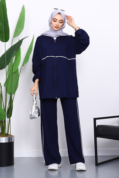 İmajButik Синій комплект з модальних штанів на блискавці