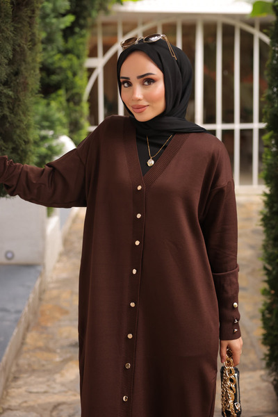 İmajButik Καφέ Κρύα Πλεκτή Ζακέτα