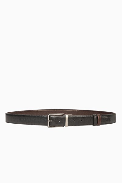 CENGİZ PAKEL حزام رجالي من الجلد الطبيعي ذو وجهين - أسود/بني 3.5 سم