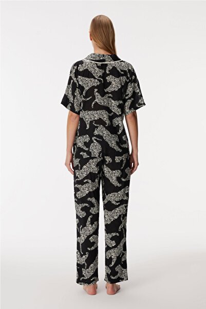 Anıl Set de pijamale pentru femei Zebra, cu mâneci scurte, cu nasturi în față