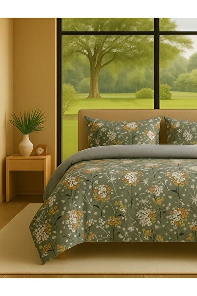 Sheri Home Sofistike Çiçek Çift Kişilik Nevresim Takımı Gri72772788