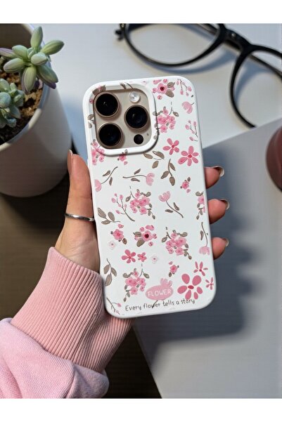 KVK PRİVACY iPhone 13 Pro Max Uyumlu Beyaz Çiçek Desenli Lansman Liquid Silik...