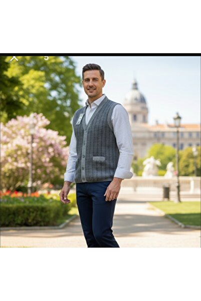 ALGE Men's Knitwear Vest - Steel Knit with Guncuoglu, Pockets and Buttons