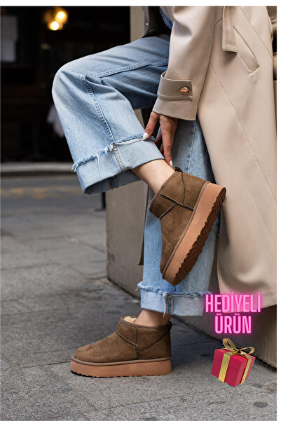diya shoes KADIN VİZON SÜET İÇİ KALIN TABAN BİLEKTE KISA KADIN BOT & BOOTİE