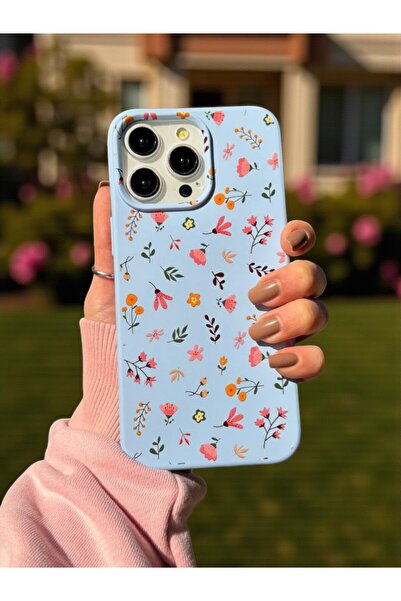 KVK PRİVACY iPhone 16 Pro Uyumlu Mavi Çiçek Desenli Lansman Liquid Silikon Kılıf