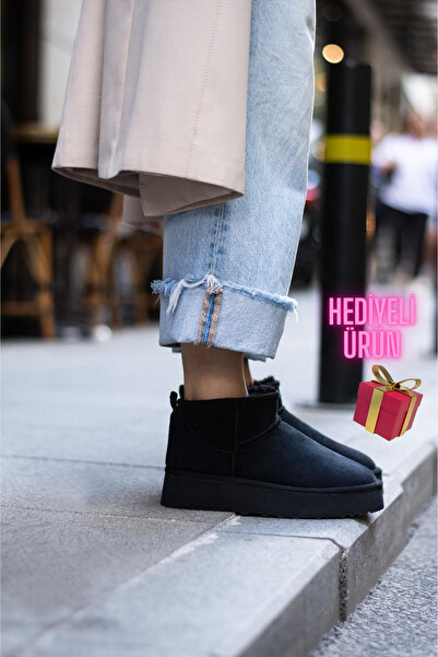 diya shoes PHANY Kadın Mini Kalın Taban Kısa Içi Tüylü Bot