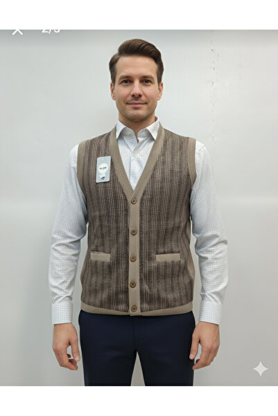 ALGE Men's Knitwear Vest - Steel Knit with Guncuoglu, Pockets and Buttons