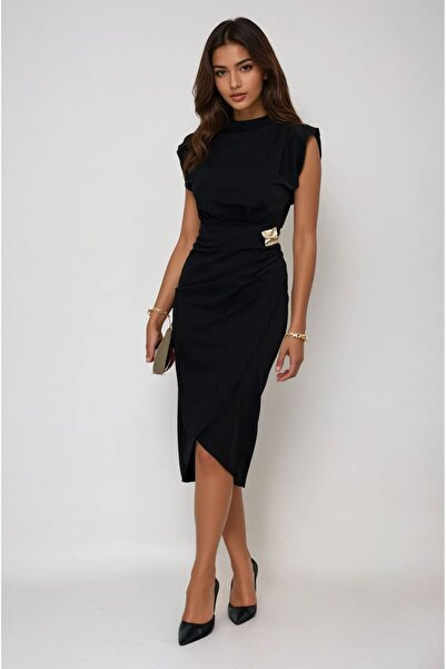 OLSAMODA ROCHIE DE FEMEI cu pernițe pentru umeri, din material elastic, cu detalii broșate