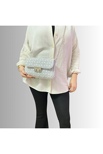 belincia Geantă de umăr pentru femei, realizată manual din macrame și pânză -...