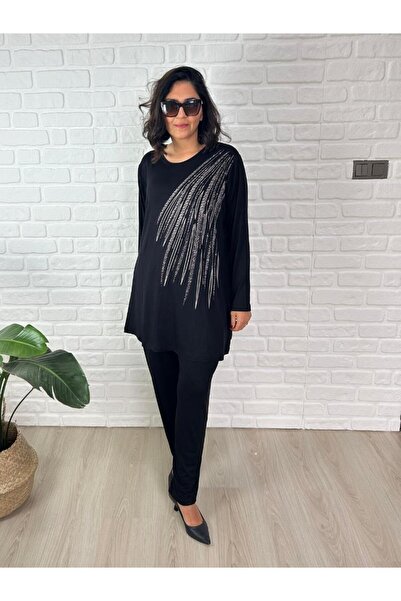 charamela Plus Size Stone Detailed Blouse-Pants Two-Piece Set-Bgt49