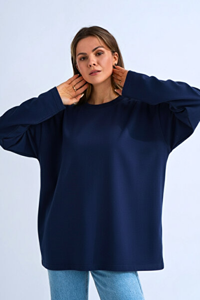 GUARAZ Γυναικείο μπλουζάκι με μακρυμάνικο λαιμόκοψη, 100% βαμβάκι, με άνετη εφαρμογή, μπλε ναυτικό χρώμα