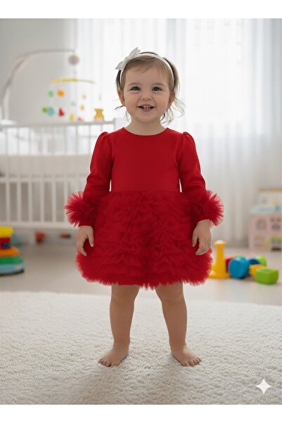 BİLGEN Style Сватбена рокля за момичета с волани по полата и ръкавите, за въз...