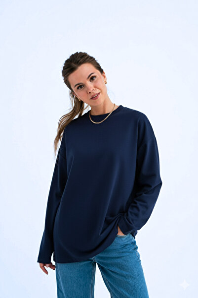 GUARAZ Γυναικείο μπλουζάκι με μακρυμάνικο λαιμόκοψη, 100% βαμβάκι, με άνετη εφαρμογή, μπλε ναυτικό χρώμα