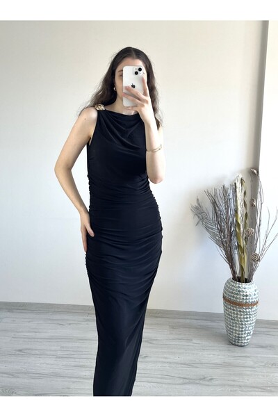 Aspendia KADIN OMUZ TOKA DETAYLI DRAPELİ ELBİSE