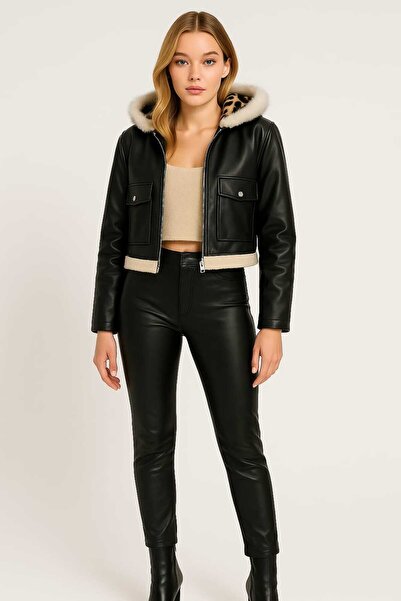 ChiBas Kapşonlu Kısa Deri mont