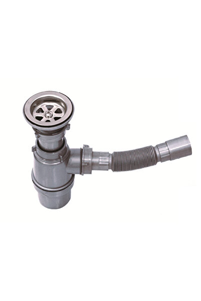 AKKON Lüks Evye Taslı Lavabo Ve Evye Sifonu Gider Borusu Kafa Paslanmaz