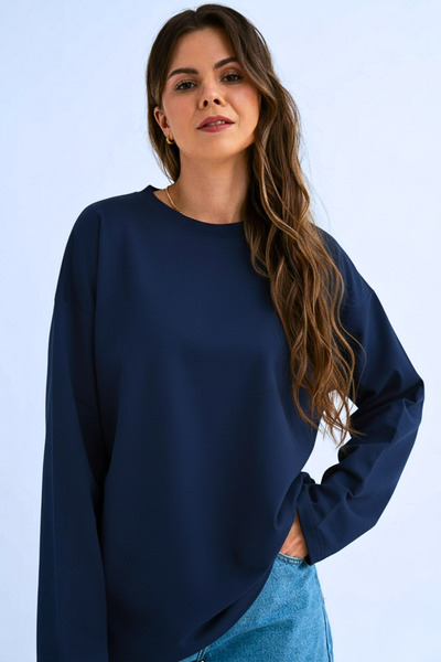 GUARAZ Kobieta Granatowy Relax Fit Luźny krój 100% bawełna Długie rękawy Rowe...