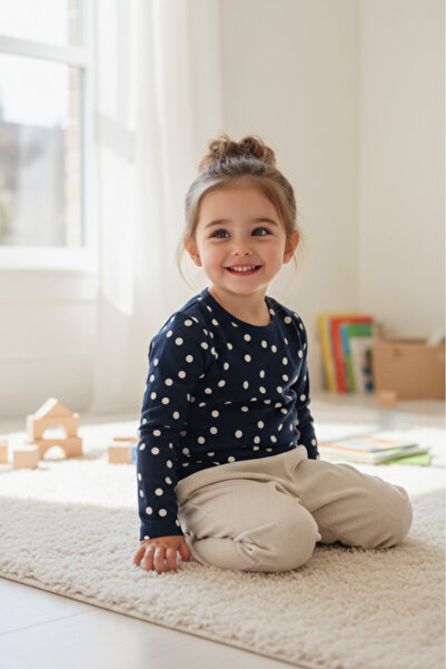 Leydukids BİSİKLET YAKA UZUN KOLLU PUANTİYELİ KIZ ÇOCUK TSHİRT