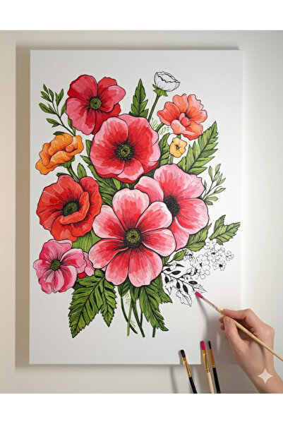 dudugift 25x35 Resimli Tuval Boyama Seti- 6 renk akrilik boya ve 2 fırça adet...