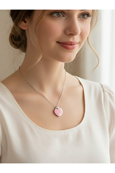 pelamingo Kadın Aksesuar 925 Ayar Gümüş Pembe Kalp Isimli Kolye