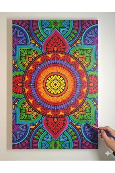 dudu ahşap 25x35 Resimli Tuval Çocuk Boyama Seti- OTANTİK-MANDALA-6 renk akrilik boya ve 2 fırça adet fırça