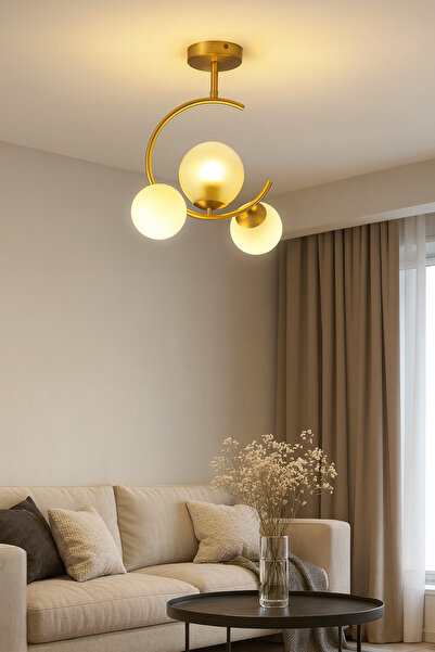 Uçar Atina Modern Eskitme Kasa Beyaz Kapalı Camlı Üçlü Avize