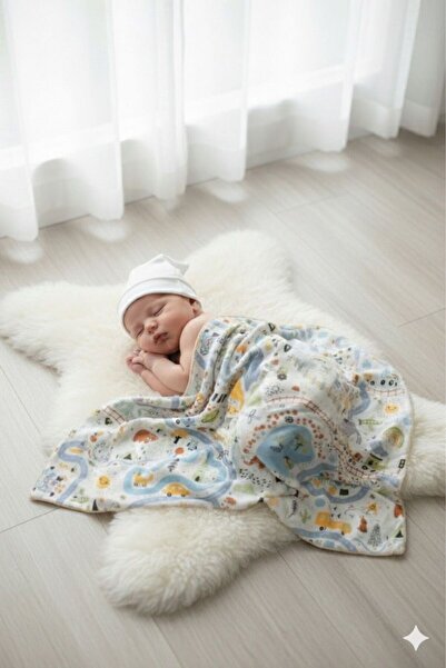 Womi Baby & Kids Wear بطانية أطفال ناعمة من القطن بنسبة 100% باللون الأزرق - ...