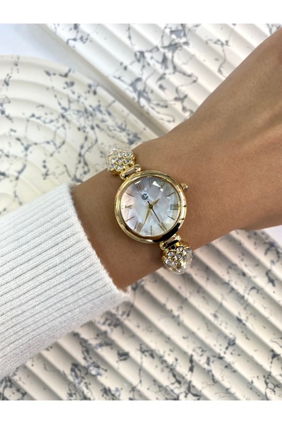 Mazzy White Women's Wristwatch with Round Stone on the Band