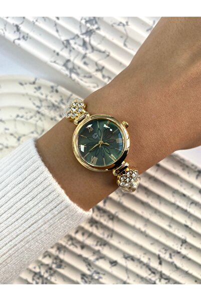 Mazzy ساعة يد نسائية بيضاء مع حزام حجر دائري