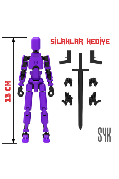 SYK Design Robot 13 Dummy Mor Siyah Tüm Eklemleri Hareketli Aksiyon Figürü Oy...