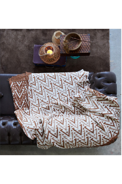 SİHİRLİ AYAKLAR Single Plush Blanket Beige Plaid Pattern