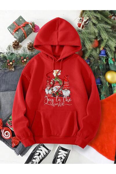 blausee wear Унісекс Новорічний Різдвяний Світло-червоний худі з капюшоном і принтом оленя