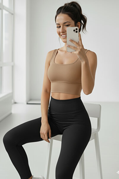 SHİBA Kadın Pamuklu Askılı Crop Pedli Spor Sütyeni Yarım Atlet Shb288625