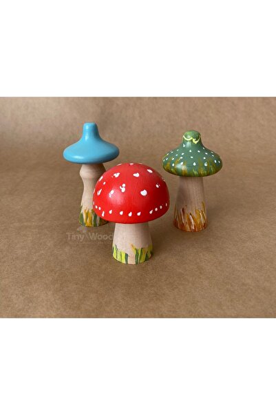 tiny wood Waldorf 3-Piece Natural Wooden Mushroom Toy Set