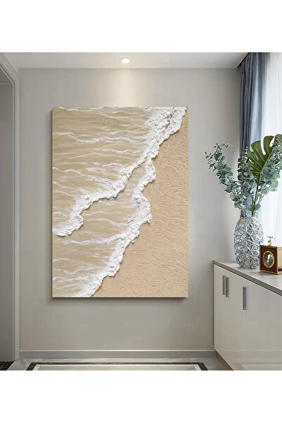Atölye Sade Modern Dekoratif Deniz Manzara Kabartmalı (Dokulu) Tablo El Yapımı Ev & Ofis & Hediyelik