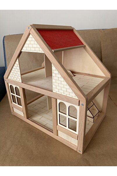 tiny wood Ahşap Oyun Evi Doğal Ahşap Montessori Oyun Evi Kırmızı Çatılı Ev