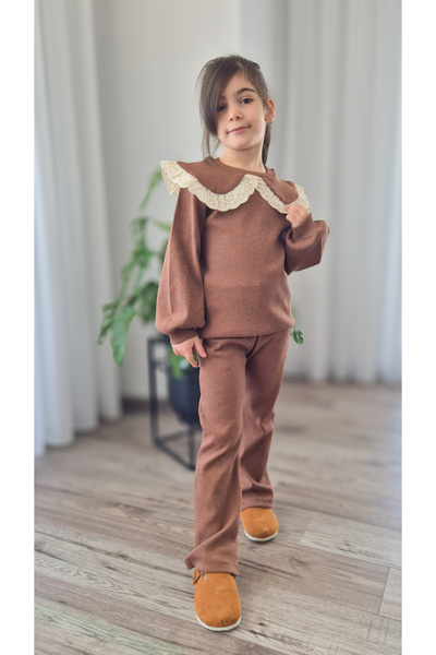 BALKABAĞI Κοριτσίστικο σετ 2 τεμαχίων με vintage γιακά καφέ Ftilli (2-9 ετών)