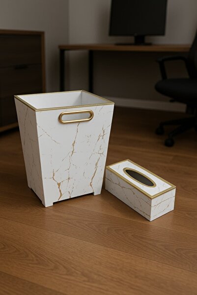 Generic Trash can set including tissue box and basket - versatile design for bedroom, bathroom, and office