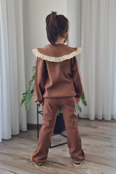 BALKABAĞI Κοριτσίστικο σετ 2 τεμαχίων με vintage γιακά καφέ Ftilli (2-9 ετών)