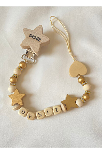 tiny wood Doğal Ahşap Emzik Zinciri - İsimli Emzik Askısı Ahşap Emzik Zinciri...