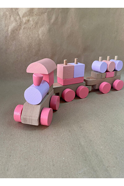tiny wood Ahşap Bloklu Eğitici Bul-Tak Tren Oyuncak Seti
