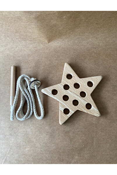 tiny wood Montessori Ahşap Dikiş Oyuncağı | Yıldız Şekilli Doğal Beceri Oyunu
