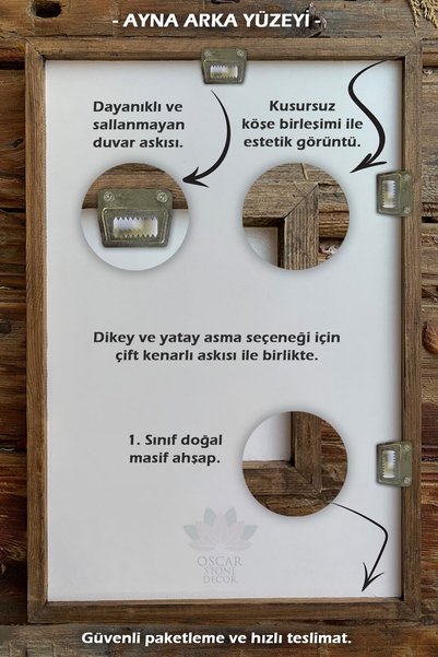 Oscar Stone Decor Ahşap Çerçeveli Mozaik (mermer) Ayna 53x73 Cm Seramik Desenli-morocco-sicilya Tema