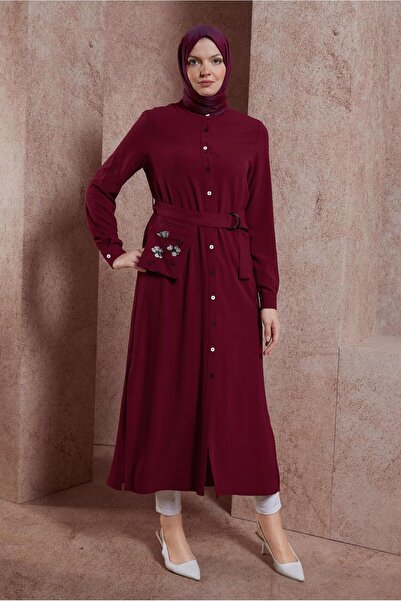 Alvina Long Tunic - Floral Embroidery, Button and Belt 43732