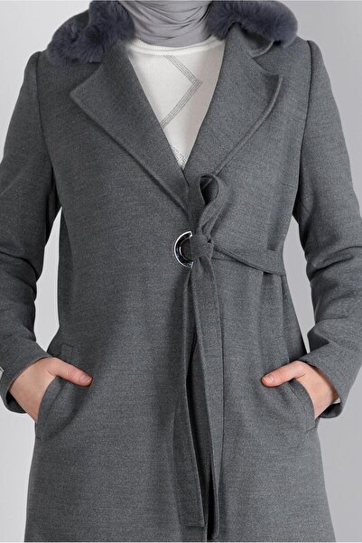 Alvina Fur Detailed Belted Coat 90357